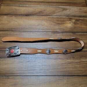 Circle Y Lt. Brown Leather Western Belt w/ Lone Star Beer Buckle - 38"